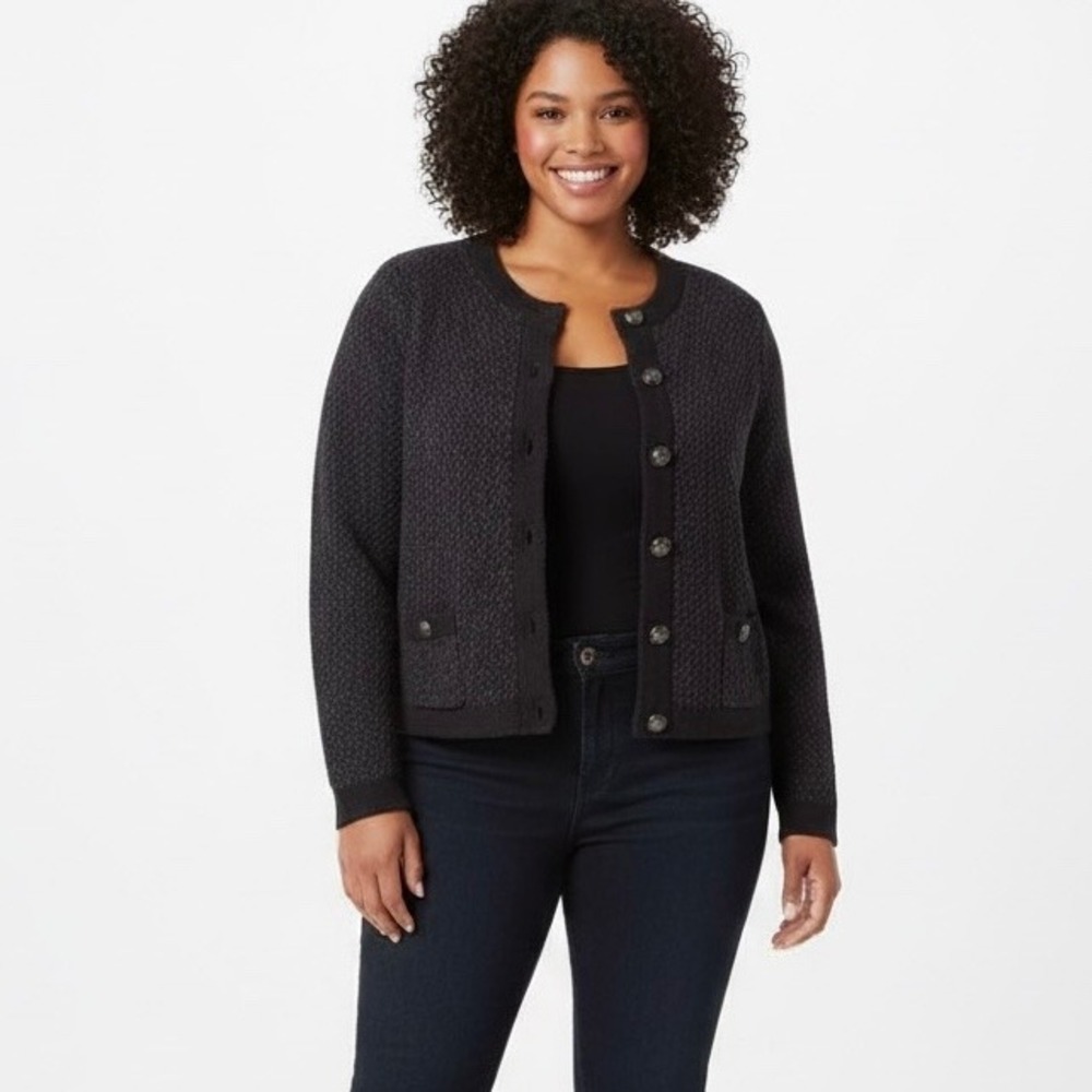 Torrid Womens Plus Size Cardigan Sweater Black Button Front Pockets 3X Career